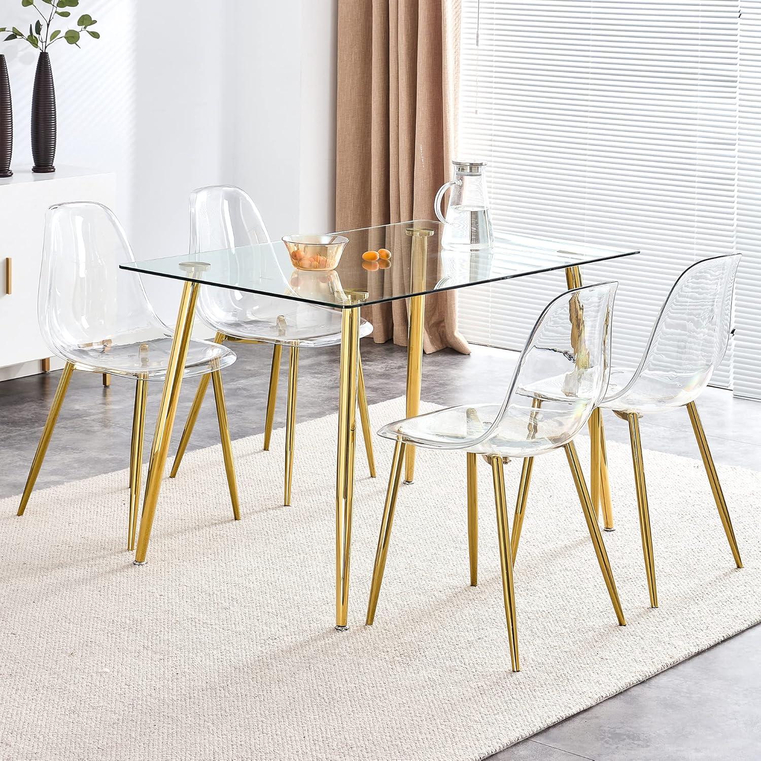 Clear Acrylic Side Chair with Gold Metal Legs