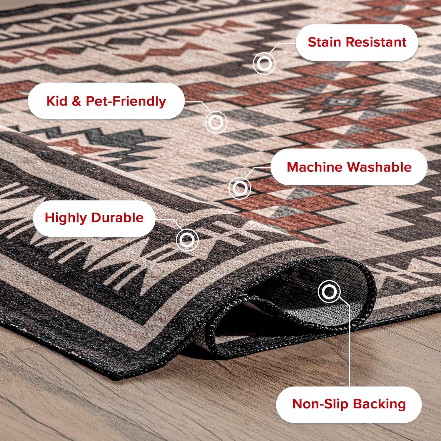 Beige Southwestern Medallion 8' x 10' Washable Area Rug