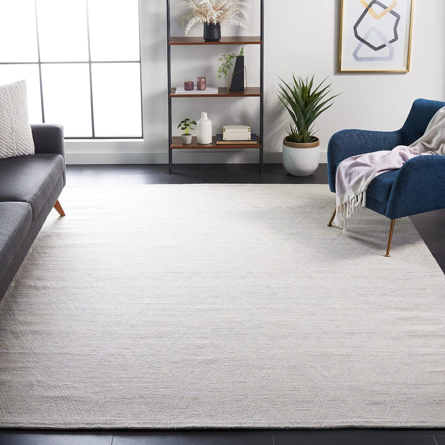 SAFAVIEH Marbella Alicia Geometric Diamonds Wool Area Rug, Silver/Ivory, 10' x 14'