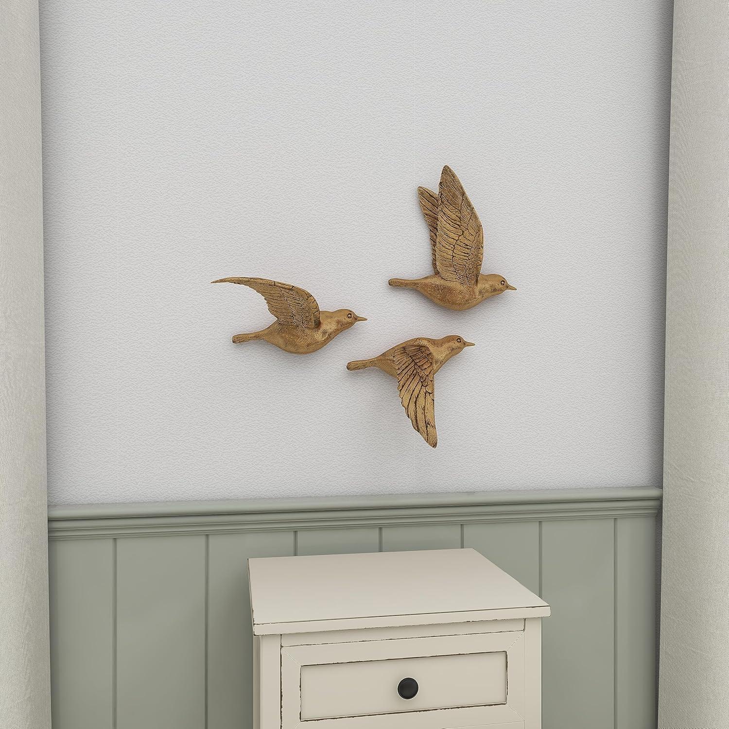 Polystone Bird Metallic 3D Sculpted Wall Decor Set of 3 Brown - Olivia & May: Ready to Hang, Coastal Style Decorative Sculptures