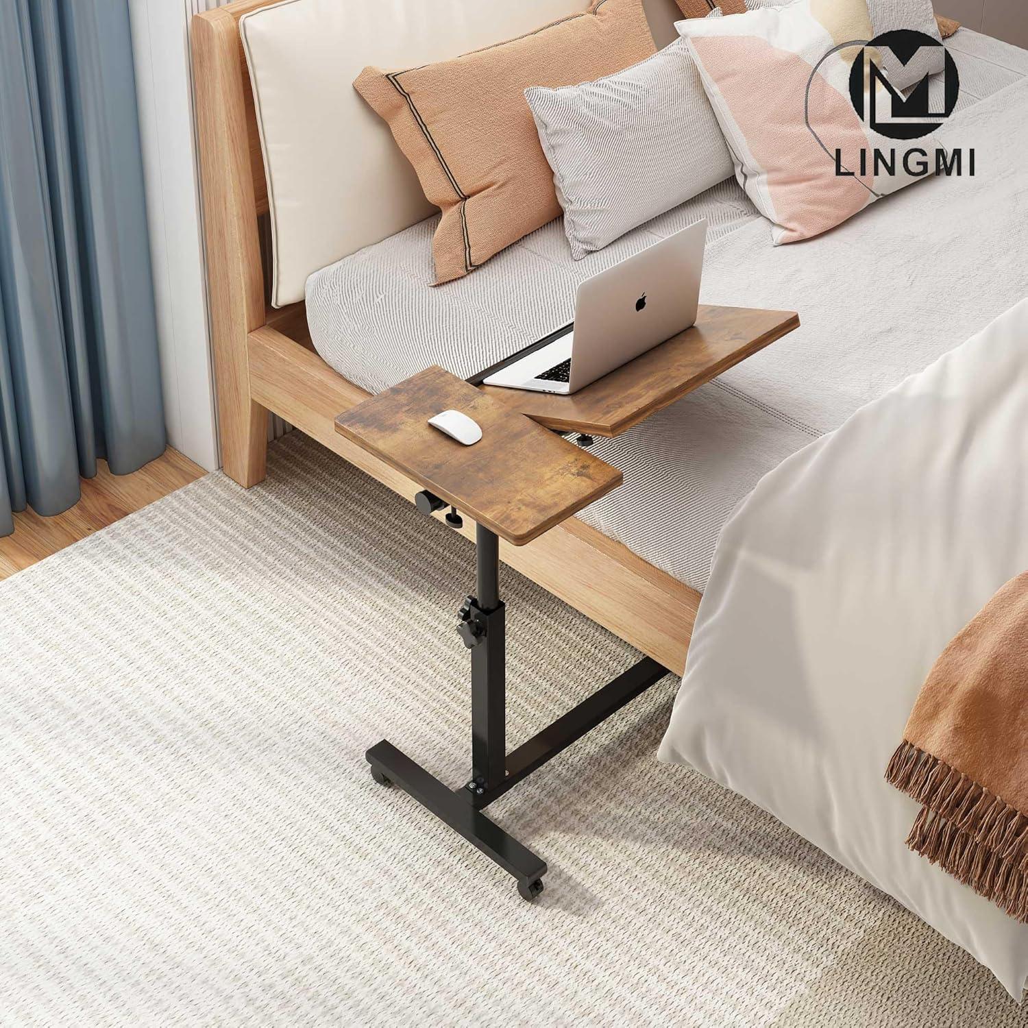 Rolling Laptop Desk for Rolling Cart Tilting Overbed Bedside Table Desk Overbed Table with Wheels Adjustable Laptop Stand Sofa Side Table