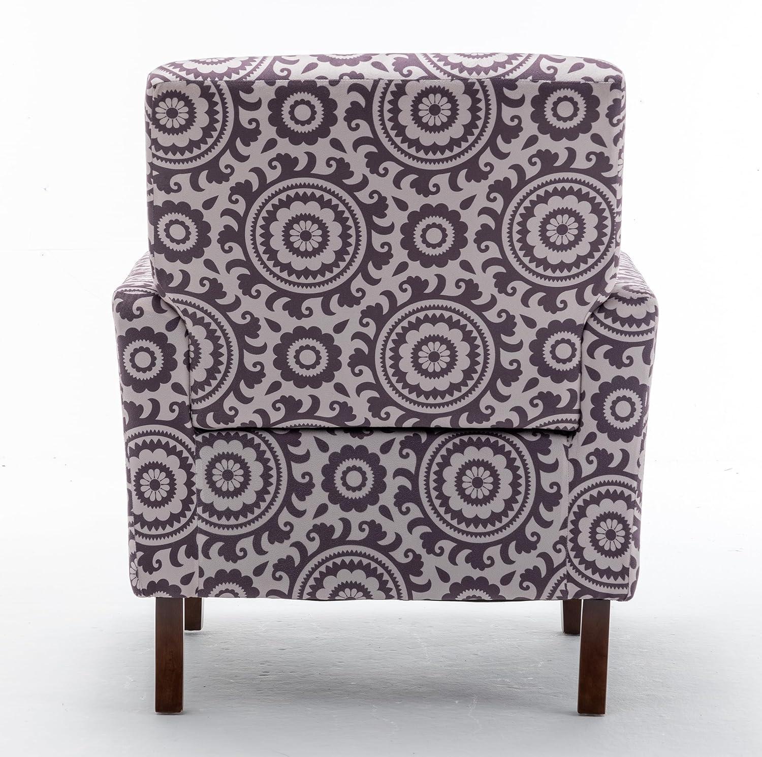 Contemporary Accent Arm Chair with Birch Wood Frame and Velvet Upholstery, Armchair for Office and Living Room Decor, Removable Cushions, 01 Printed Fabric