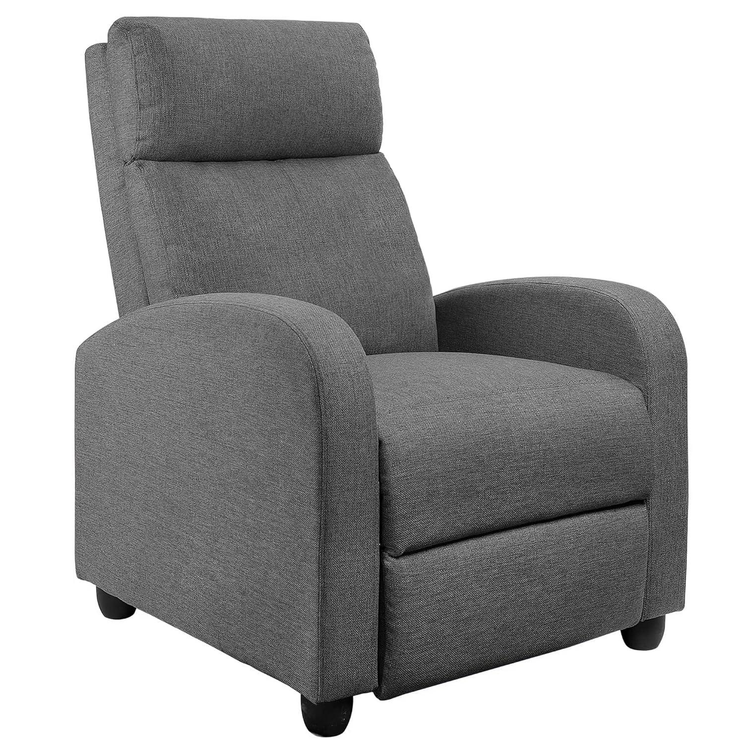 Aurora Grey Metal Frame Recliner with Thick Padding