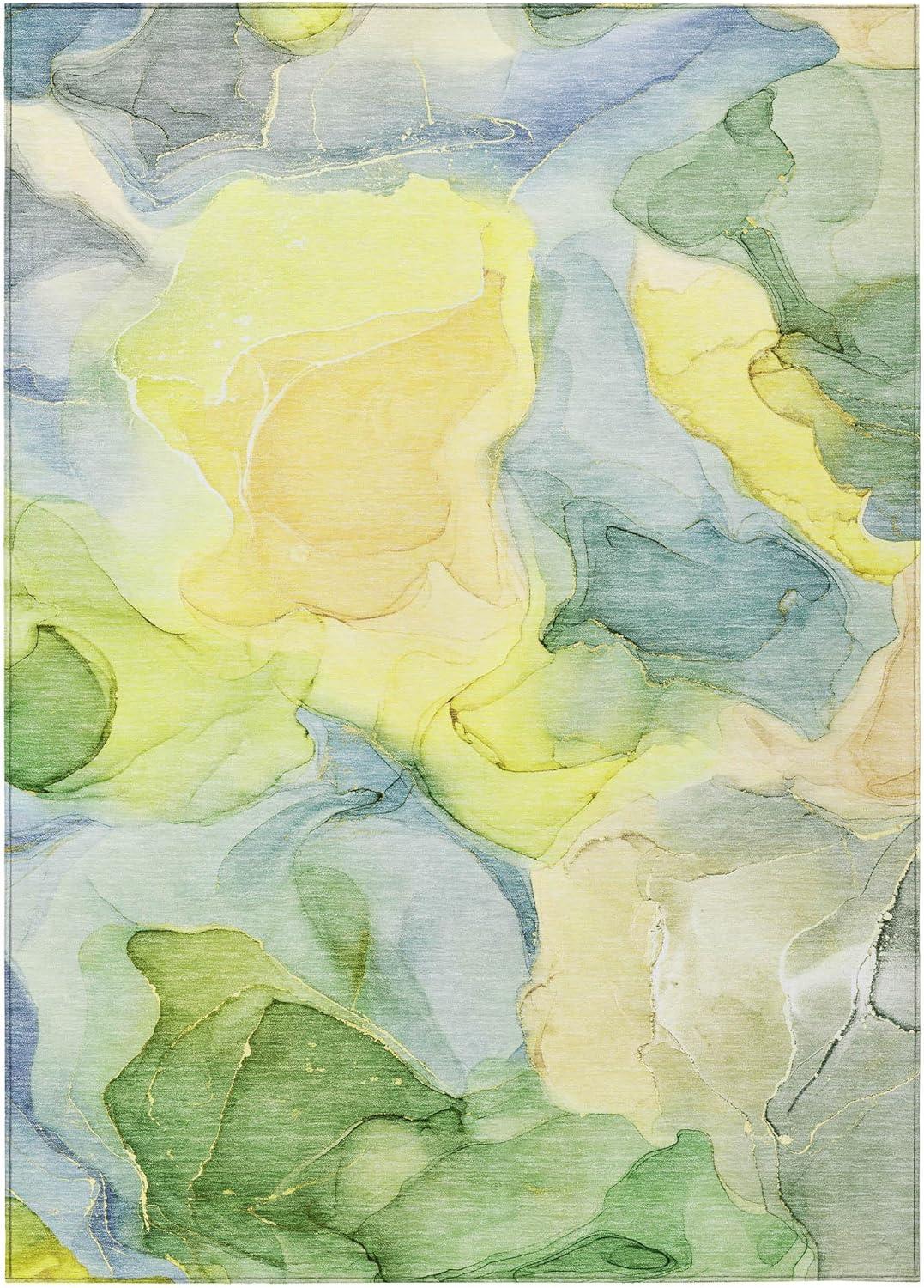 Yellow and Green Watercolor 8' x 10' Synthetic Area Rug