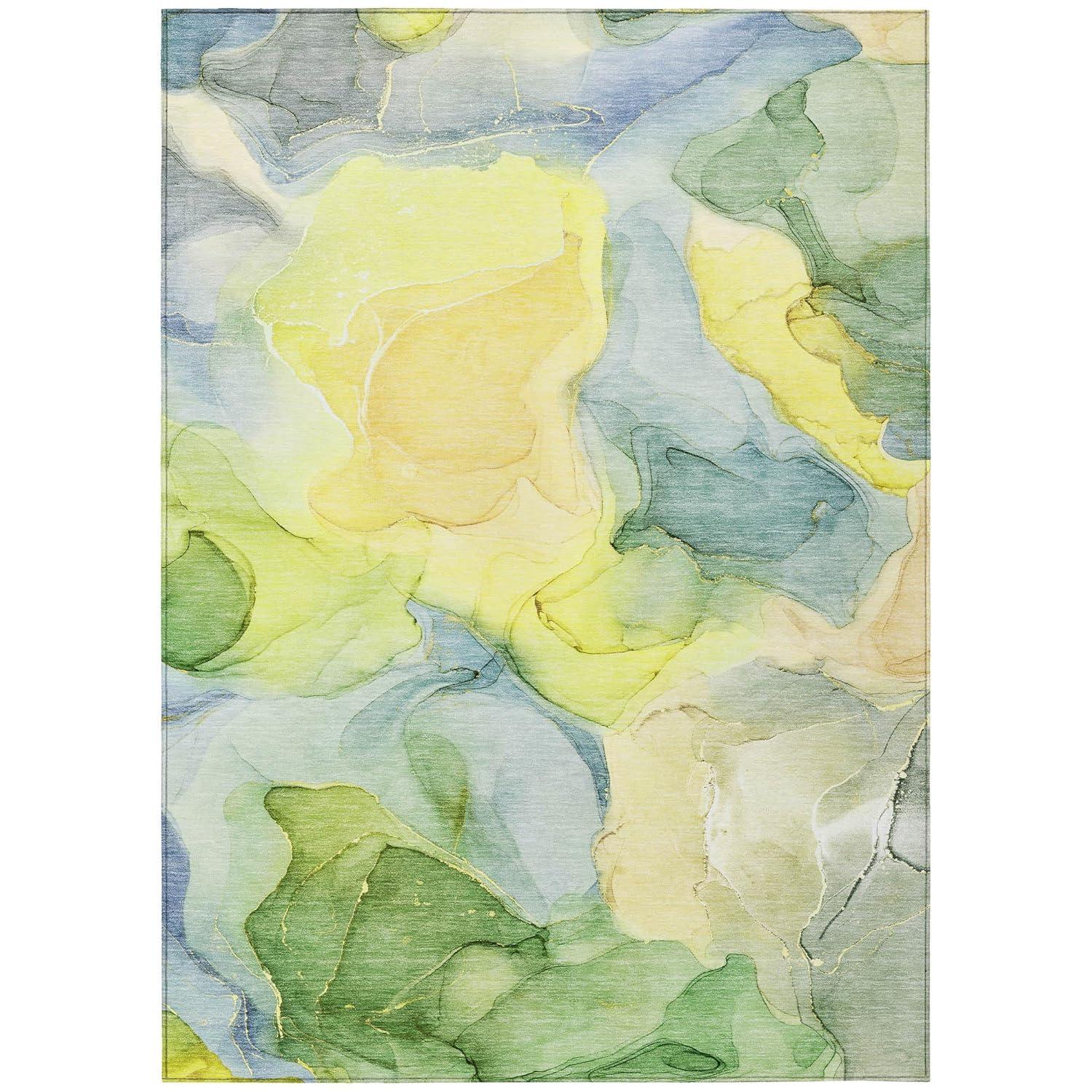 Addison Rugs Chantille Indoor/Outdoor Transitional Watercolors Yellow Washable Rectangle Rug, 8' x 10'
