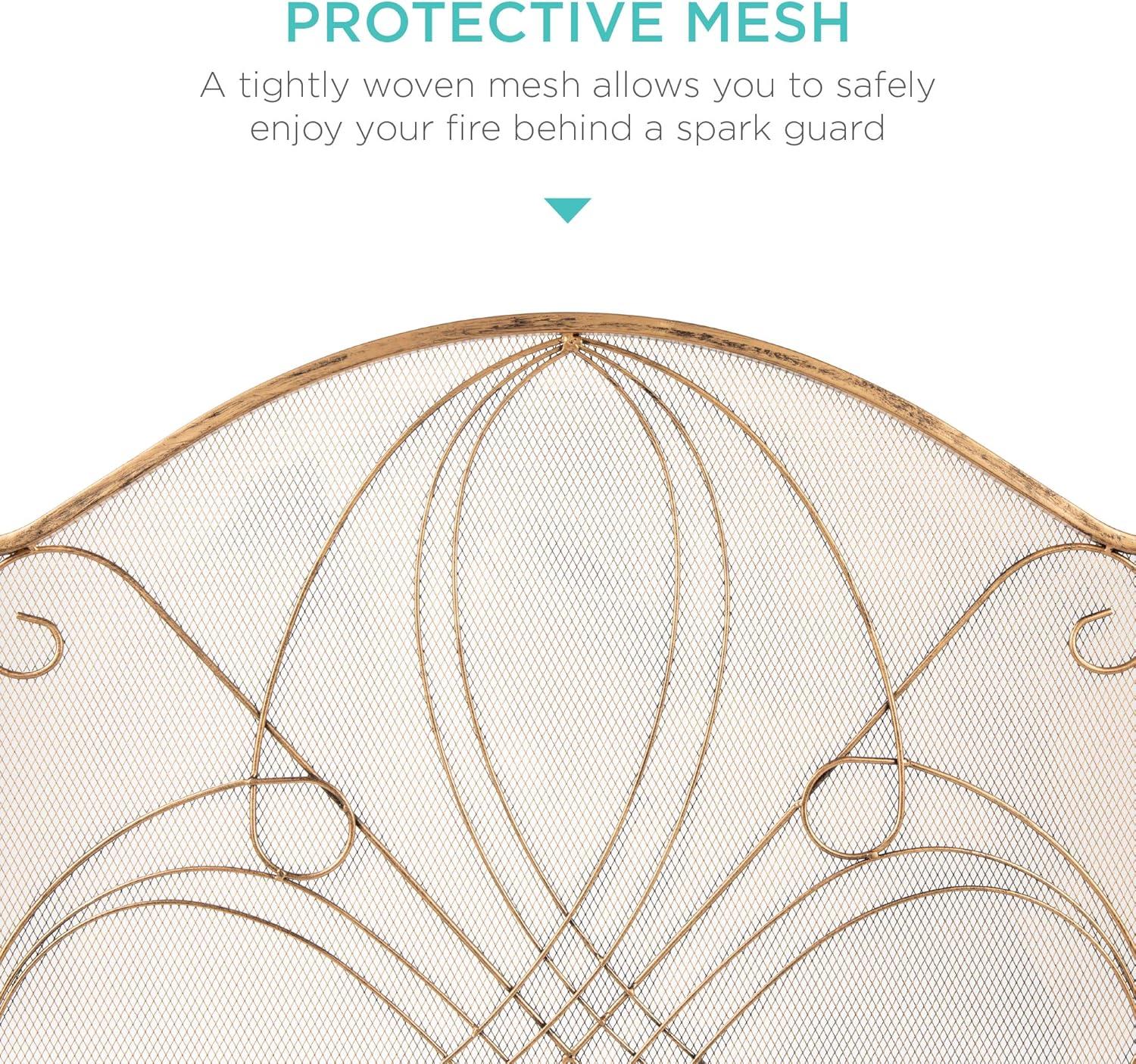 Winston Porter Lissowski 3-Panel 55"x33" Wrought Iron Fireplace Safety Screen Decorative Scroll Spark Guard Cover