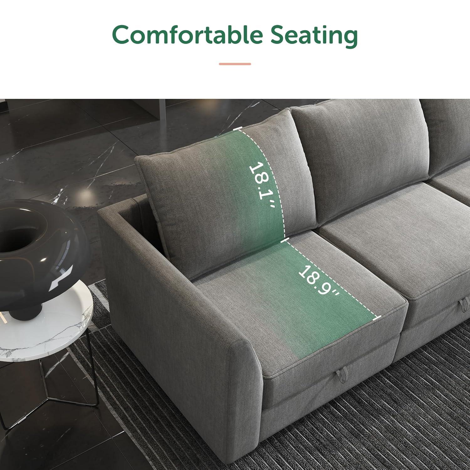 HONBAY Convertible Sectional Couch with Reversible Chaise Modern L-Shape Sofa 4-Seat Couch Modular Sectional Sofa with Storage Seats, Grey