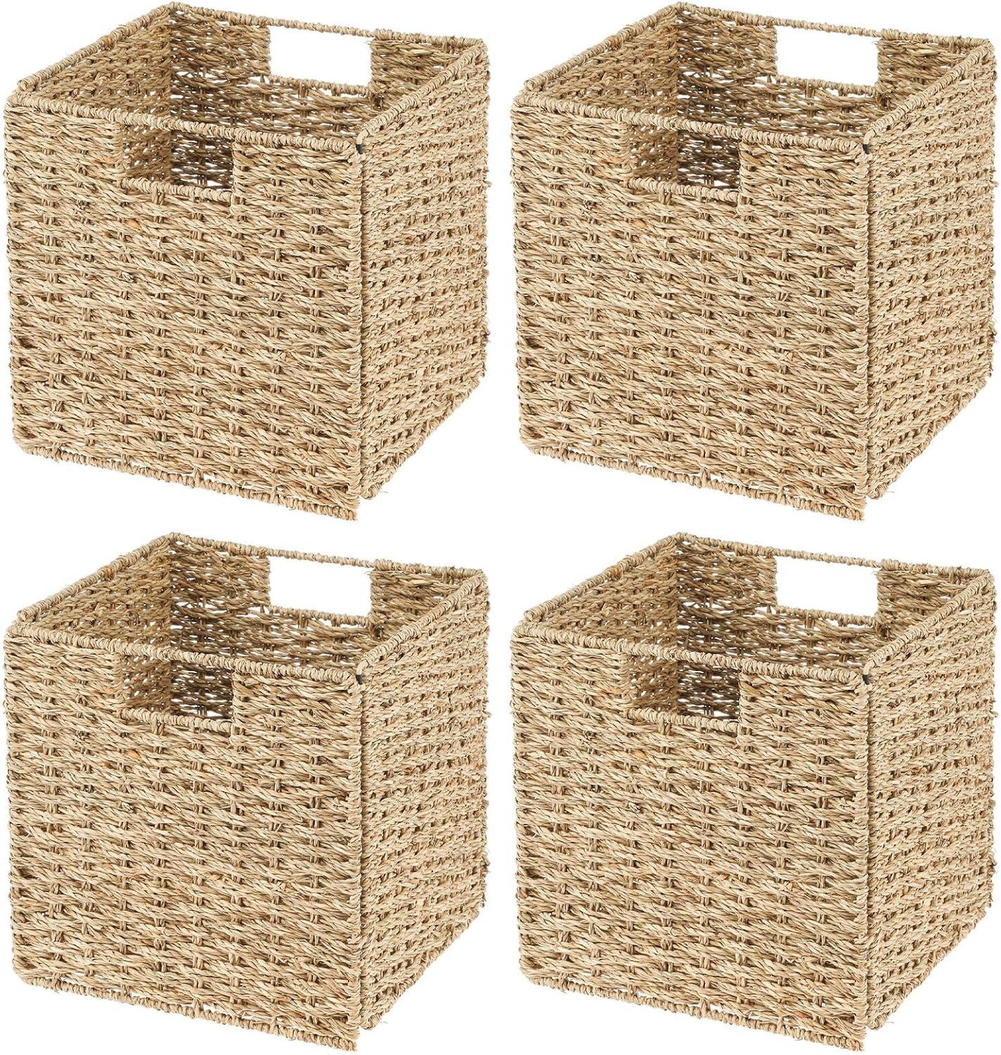 Natural Seagrass Rectangular Woven Kitchen Basket Set with Handles