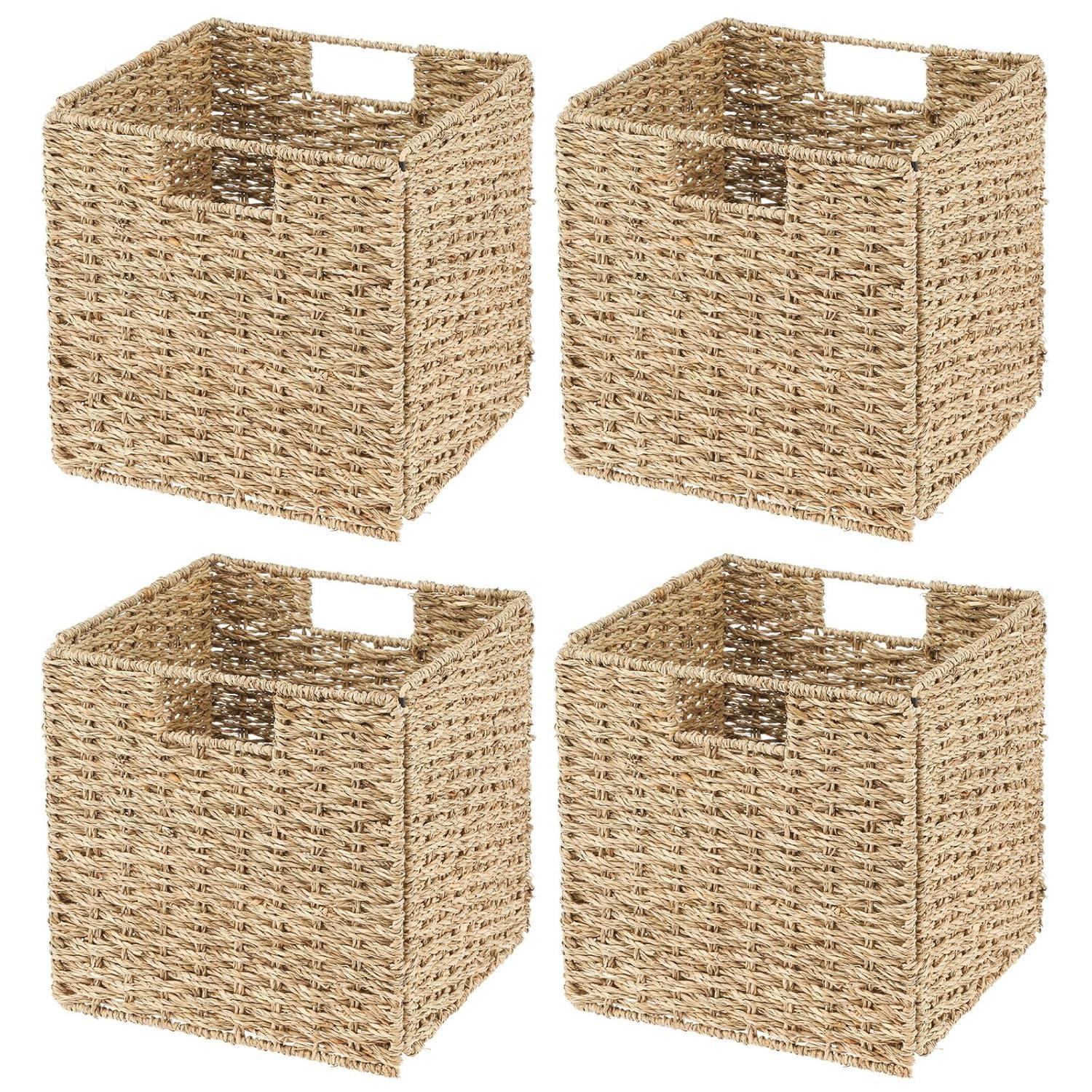 mDesign mDesign Seagrass Woven Kitchen Basket Organizer, Handles (Set of 4)