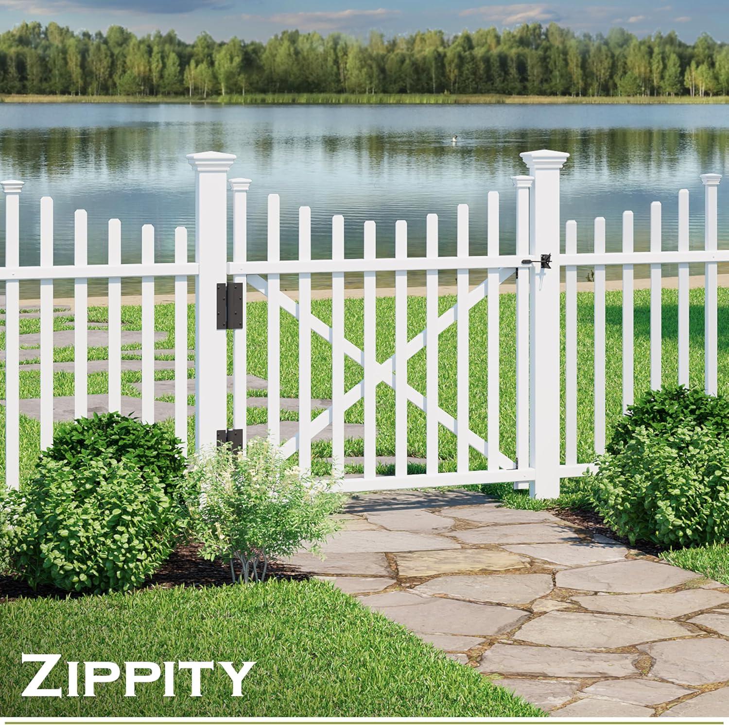 Zippity Outdoor Products 3.8ft H x 4.1ft W (1 Gate) Zippity Manchester Gate Kit, White Vinyl Picket Fence Gate Kit for Manchester Fence Panels, Gate for Backyard, Patio, Outdoor, & Garden Fence, ZP19019