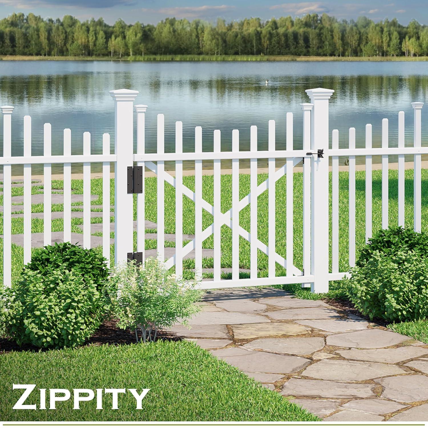 Zippity Outdoor Products 3.8ft H x 4.1ft W (1 Gate) Zippity Manchester Gate Kit, White Vinyl Picket Fence Gate Kit for Manchester Fence Panels, Gate for Backyard, Patio, Outdoor, & Garden Fence, ZP19019