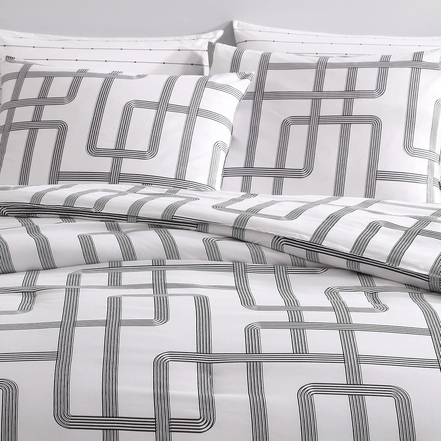 Mainline White/Black Microfiber Reversible Duvet Cover Set