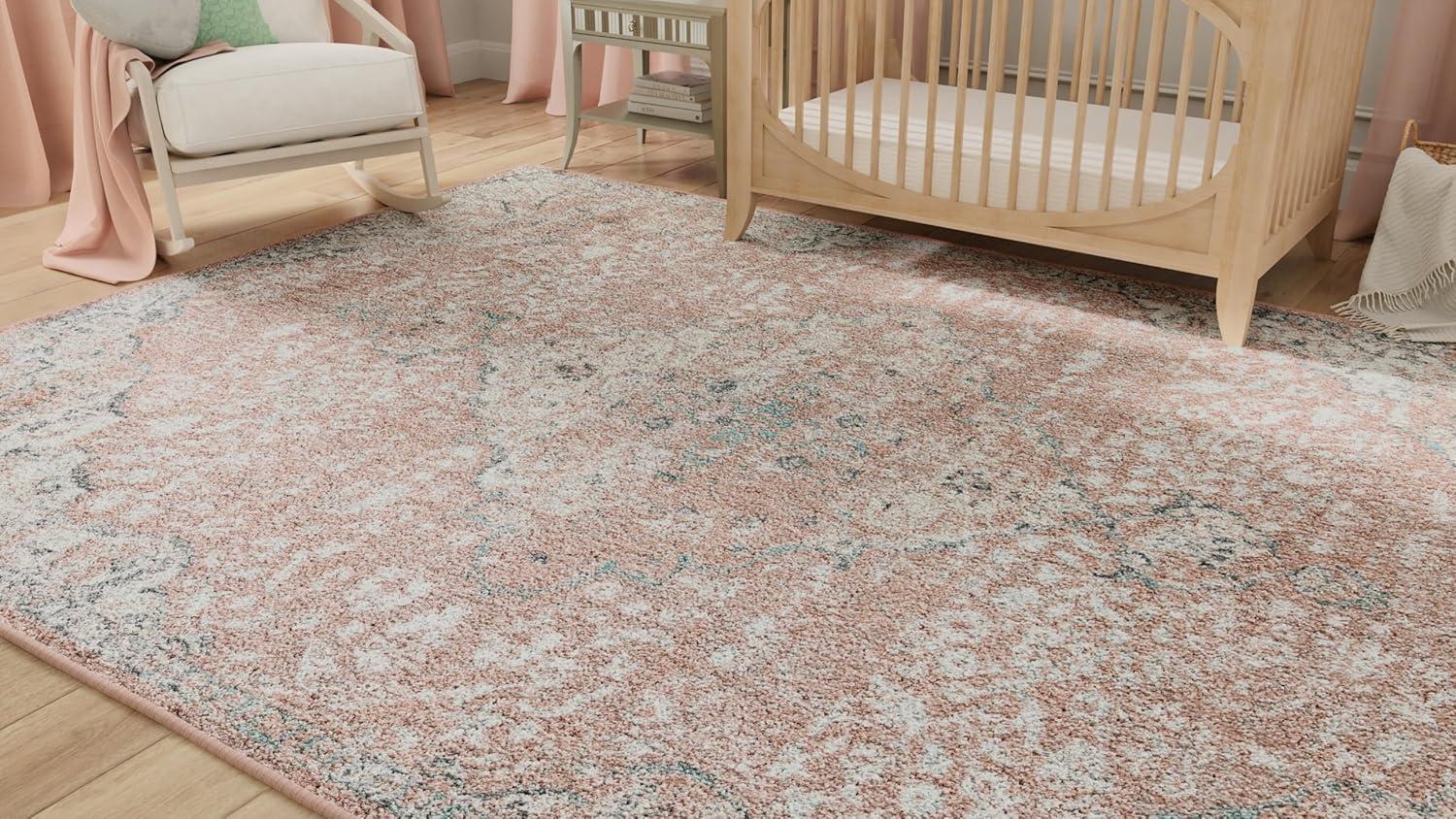 Hailey Pink Amaranth Bedroom Rug - Persian Inspired Rug for Living Room, Trendy Pink Floor Decor, Soft Area Rug, 5'x7'