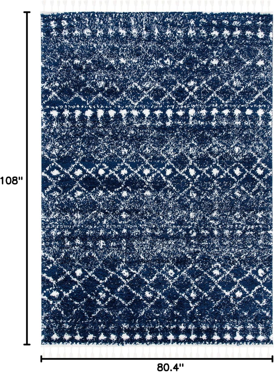 Berber Fringe Shag BFG519 Power Loomed Indoor Area Rug - Dark Blue/Ivory - 6'7"x9' - Safavieh