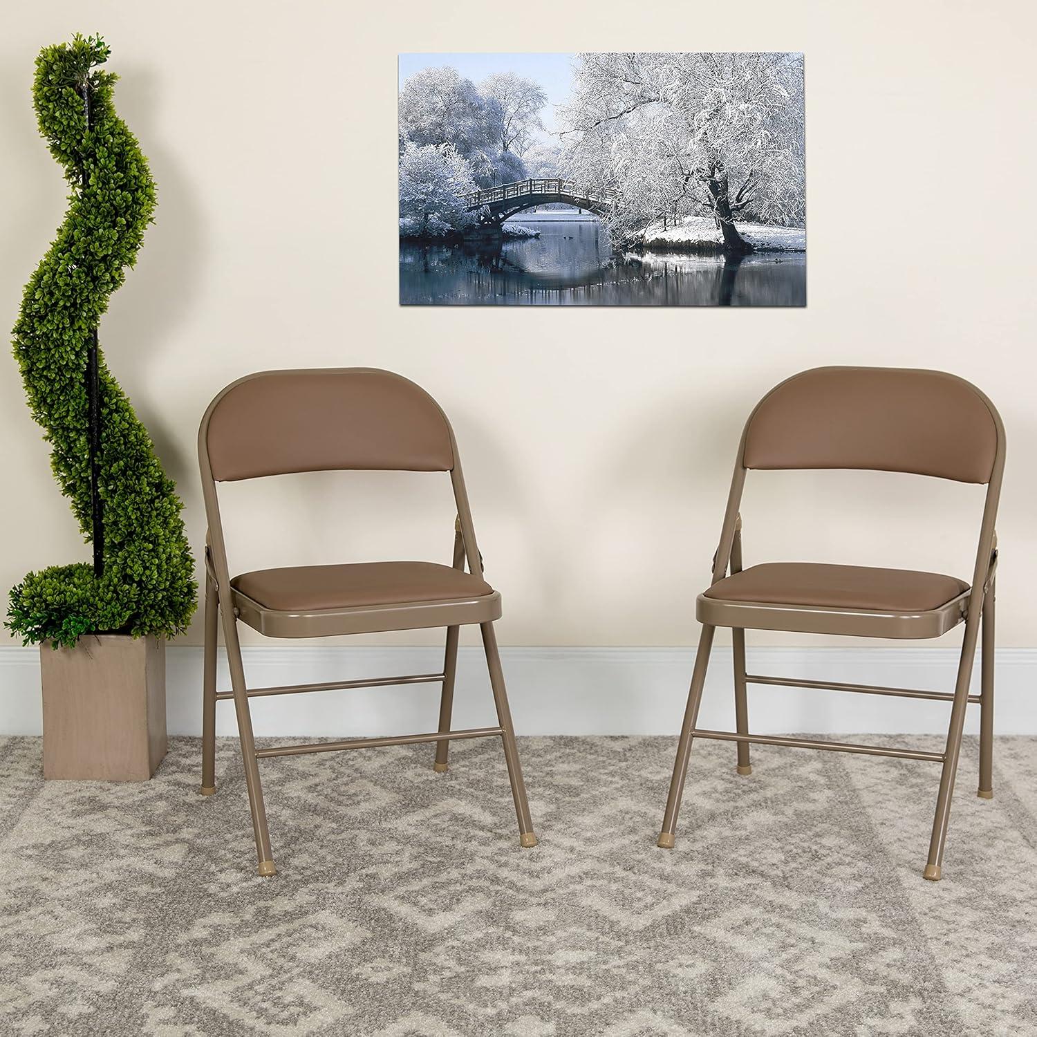 Flash Furniture 2 Pack HERCULES Series Double Braced Beige Vinyl Folding Chair