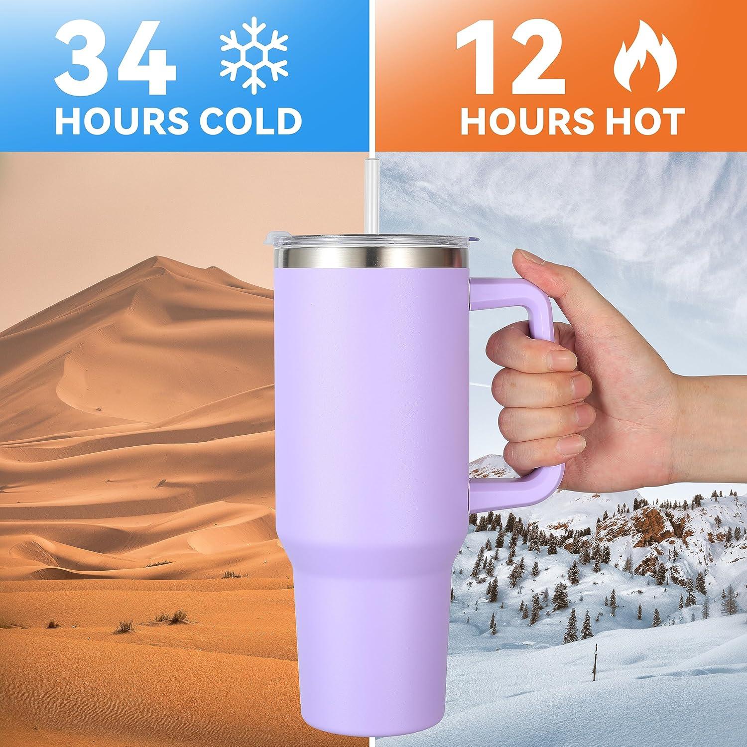40oz Explosive Car Cup Handle Thermos Cup Stainless Steel Large Capacity Cold Straw Ice Bullion Cup