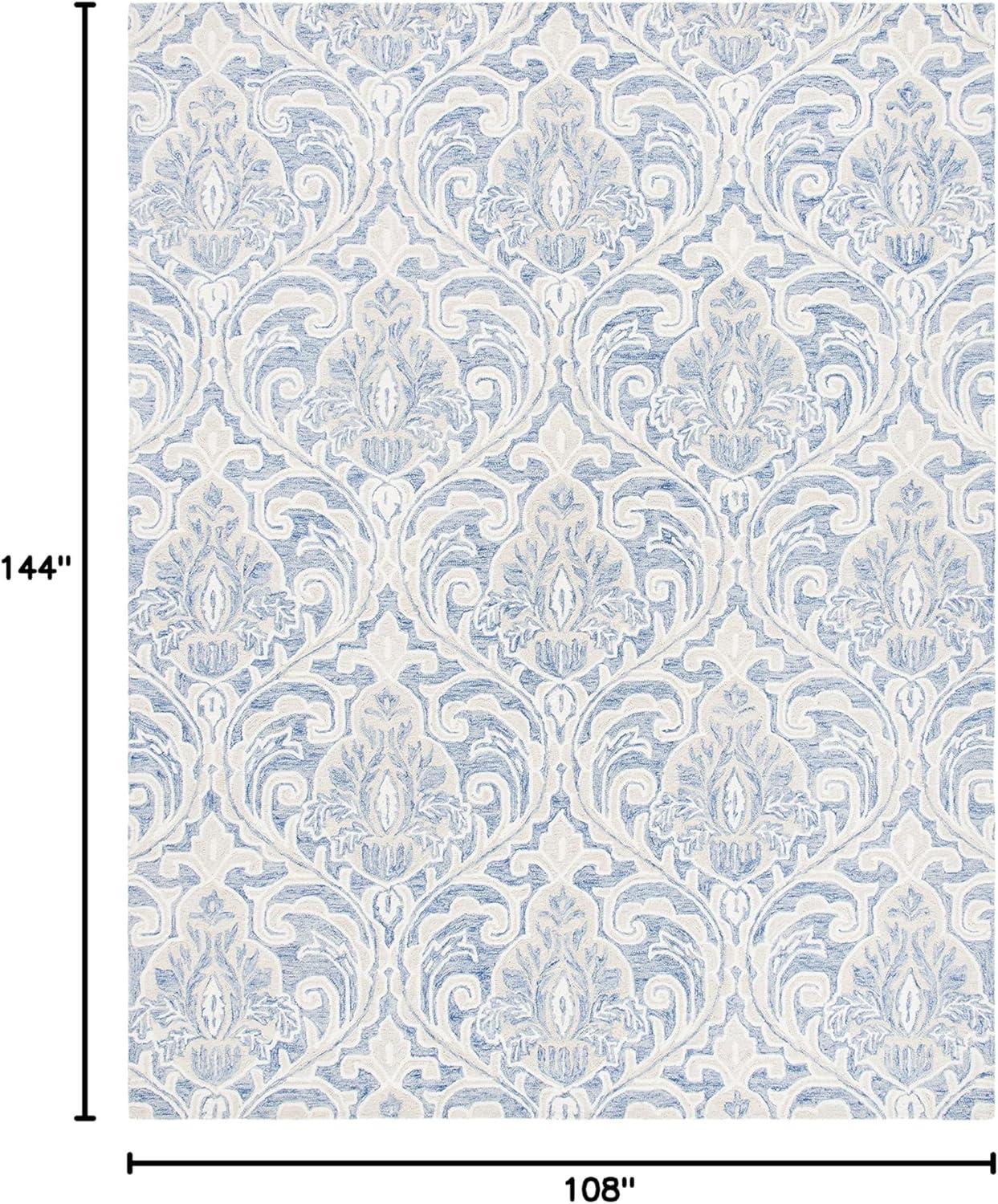 Handmade Medallion Tufted Wool Rug 9' x 12' in Blue and Ivory