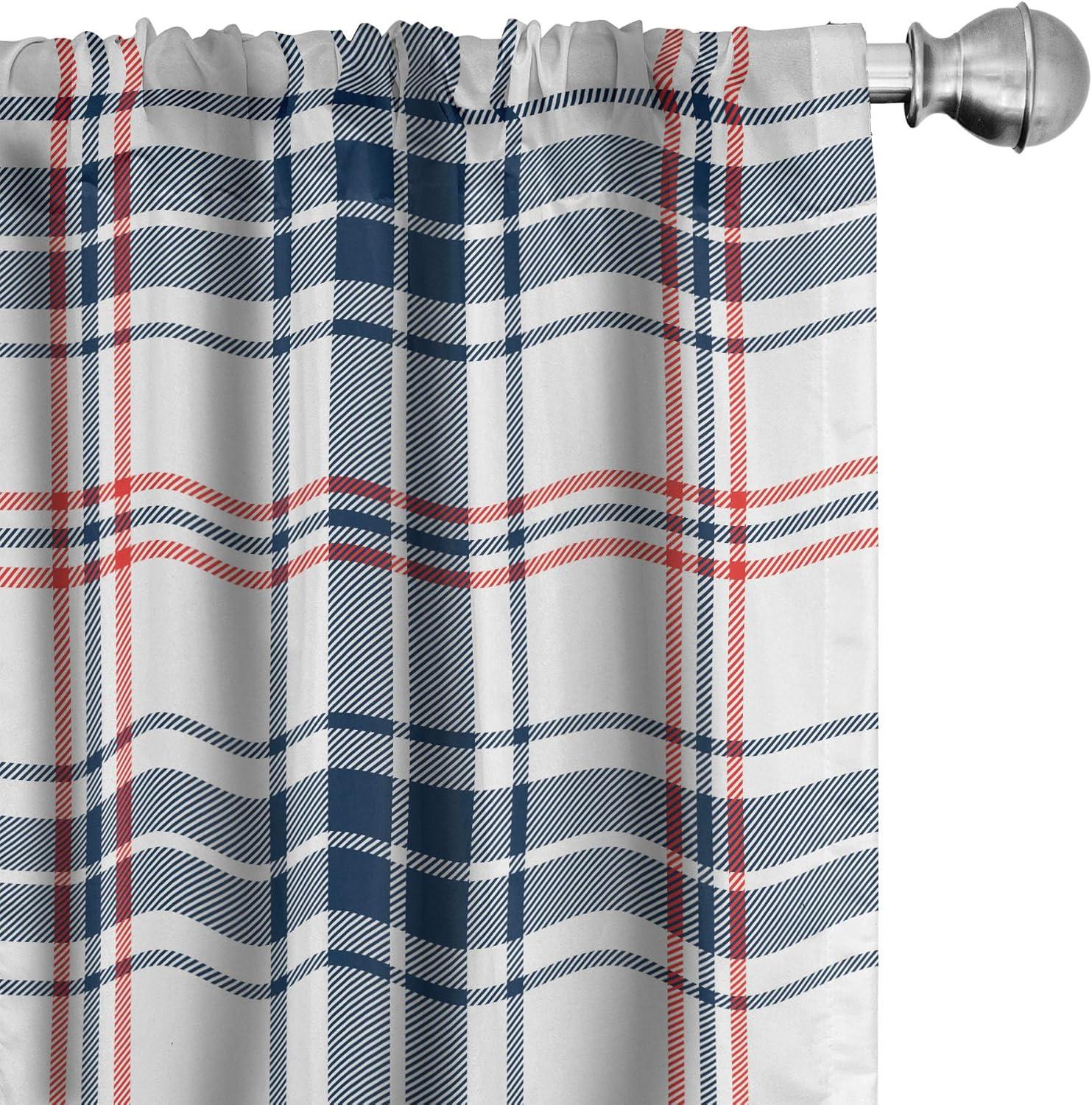 Ambesonne Plaid Curtains, British Country Pattern, Pair of 28"x84", Vermilion Navy Blue