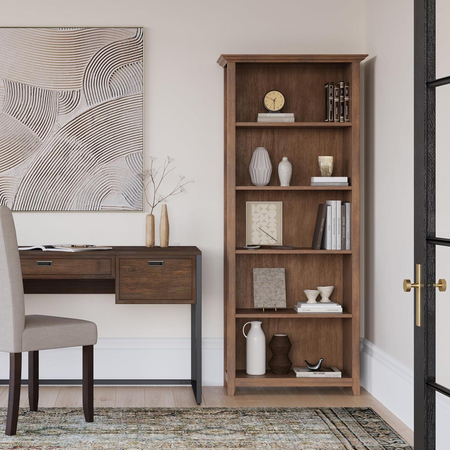 Simpli Home Amherst 30"W Solid Wood 5 Shelf Bookcase with Adjustable Shelves & Reviews | Wayfair