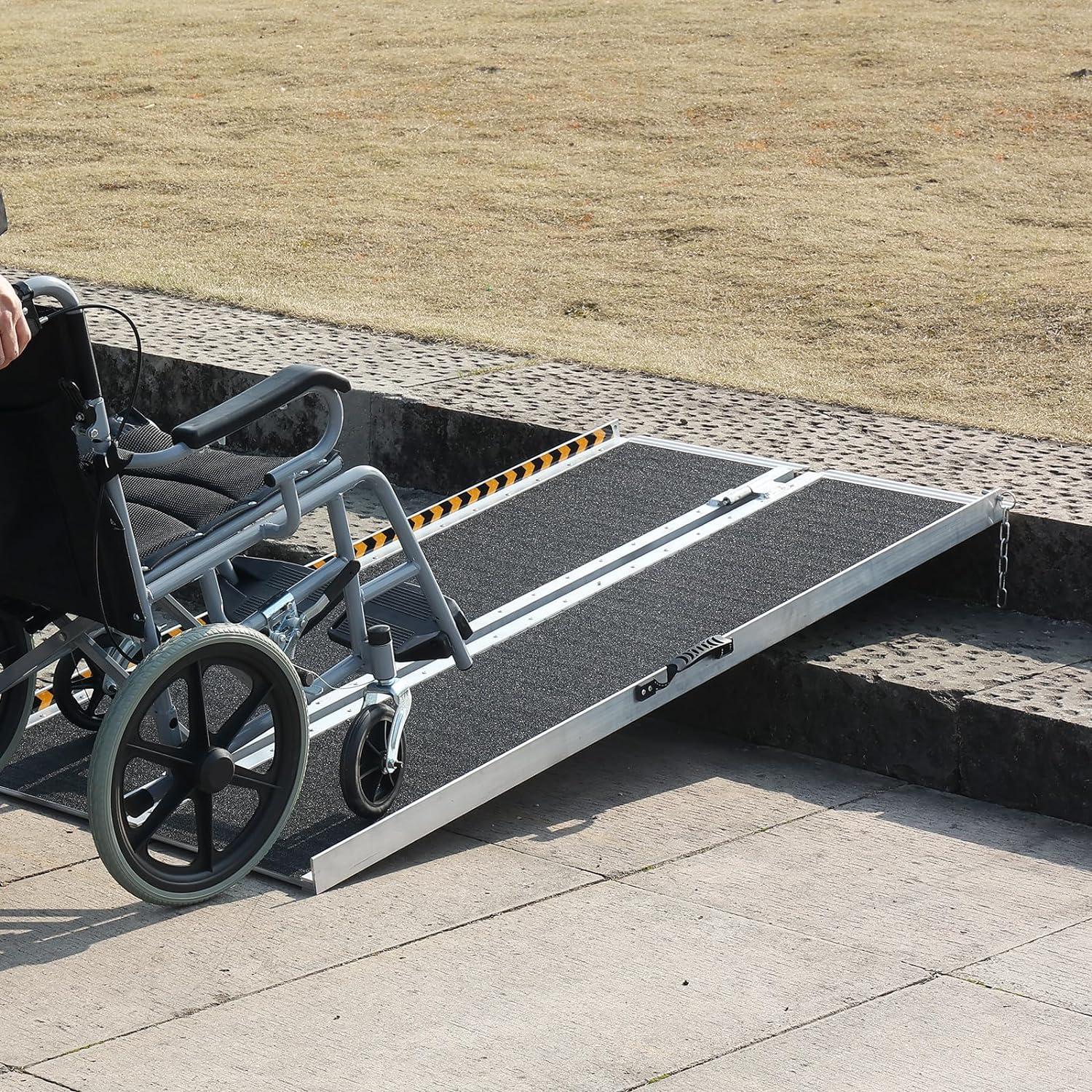Portable Wheelchair Ramp, 5 ft 800 lbs Capacity, Non-Slip Aluminum Folding Threshold Ramp, Foldable Mobility Scooter Ramp Wheel Chair Ramp, Handicap Ramp for Home Steps, Stairs, Doorways, Curbs
