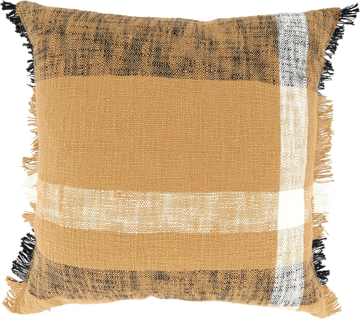 Saro Lifestyle Maxi Plaid Pattern Down Filled Throw Pillow, Beige, 20"x20"