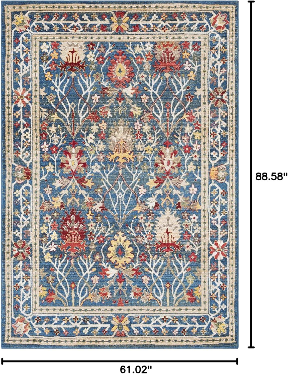 BoutiqueRugs Branford Traditional Floral Bordered Area Rug - Oriental Damask Patterned Carpet for Living Room, Bedroom, Dining Room - Navy, Blue, Green, Red, White - 5'1" x 7'5" (5x7 Area Rug)