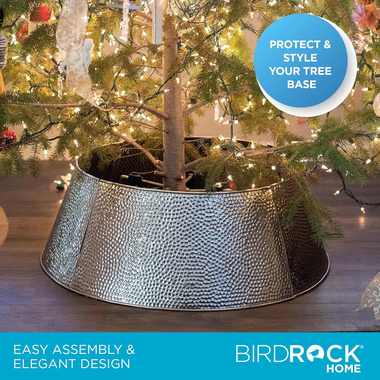 BIRDROCK HOME 4-Panel Christmas Tree Collar - Silver - Hammered