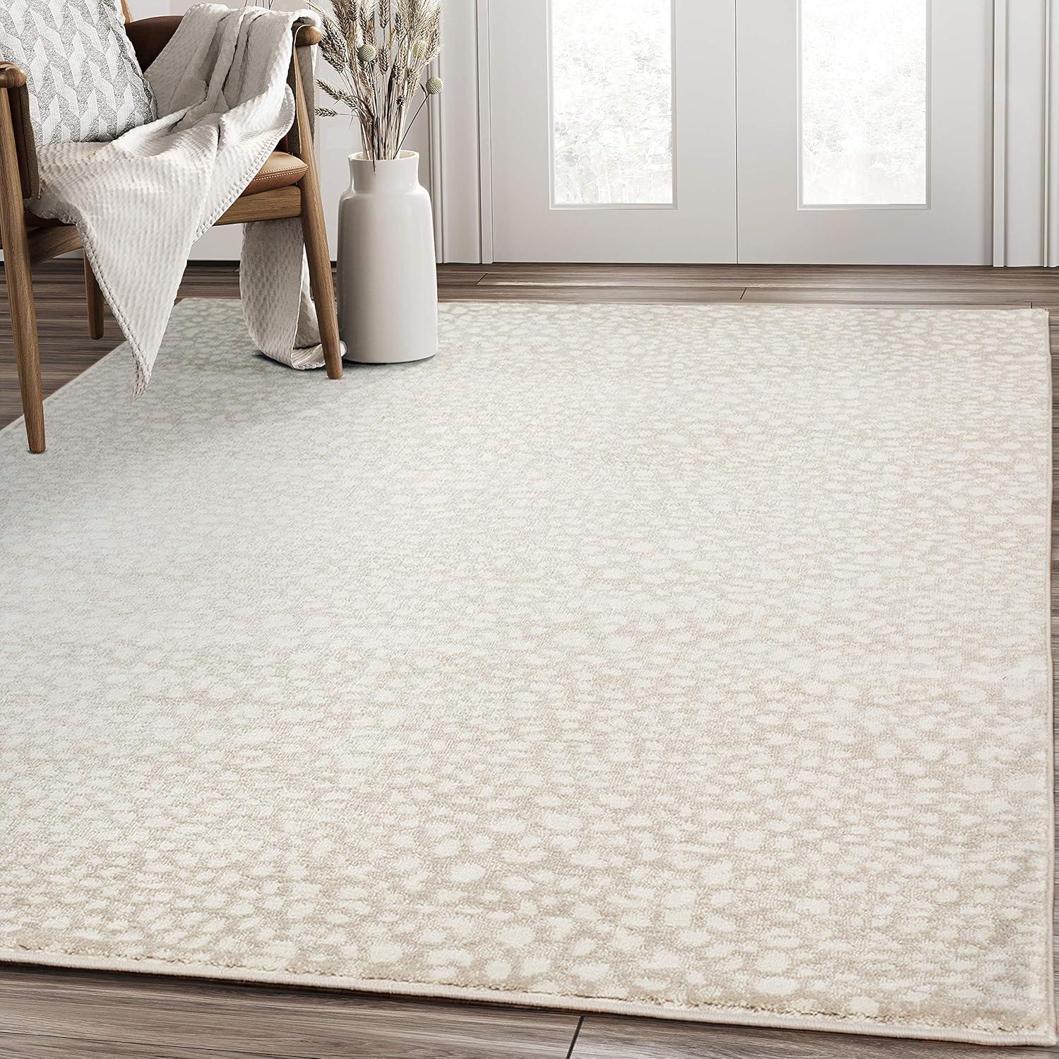 Ivory and Beige Cheetah Print 8' x 10' Synthetic Area Rug