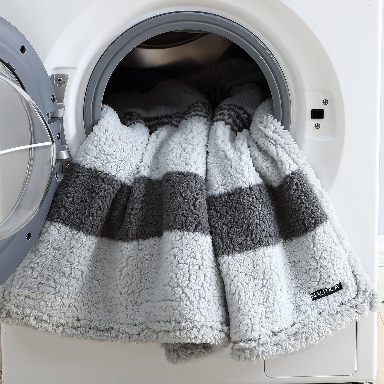 Nautica - Throw Blanket, Ultra Soft Plush Sherpa Bedding, Warm & Cozy Home Decor for Bed or Couch, Dorm Room Essentials (Saltmarsh Grey, 50" x 60")