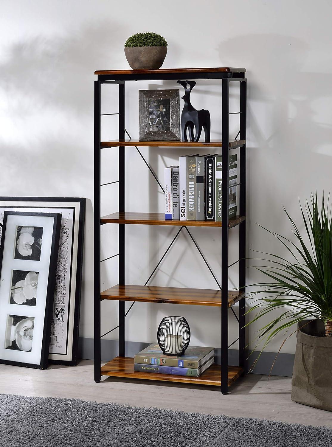 Jurgen Oak and Black Industrial Etagere Bookcase