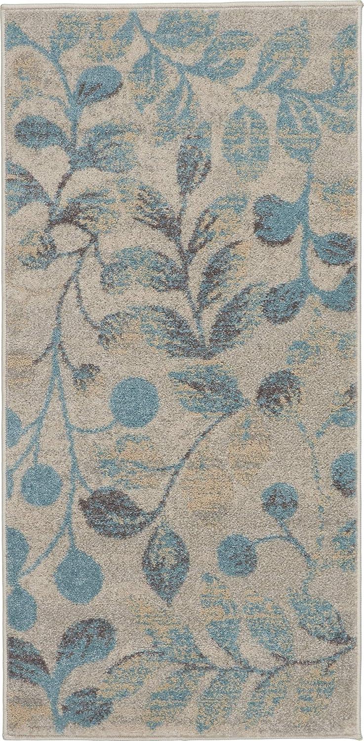 Ivory & Turquoise Floral Bliss 6' x 9' Synthetic Area Rug