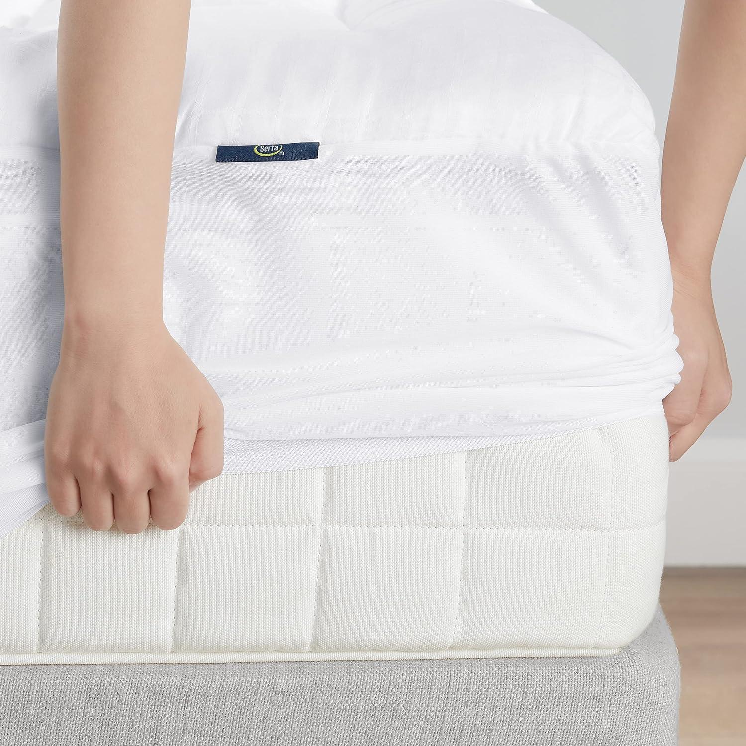 Serta ComfortSure Pillow Top Mattress Pad, Cotton Dobby Cover, King 78” x 80”, White