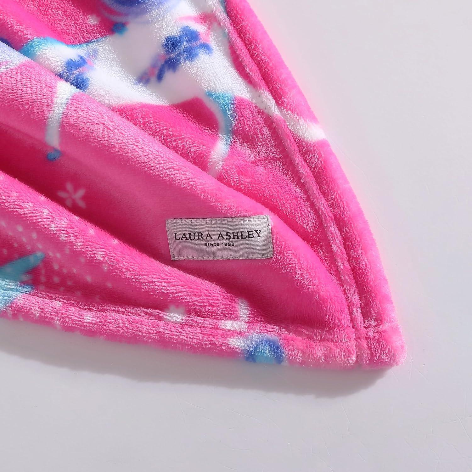 50"x60" LA Kids' Unicorn Utopia Ultra Soft Plush Throw Blanket Pink - Laura Ashley: Cozy Fleece, Hemstitched, OEKO-TEX Certified