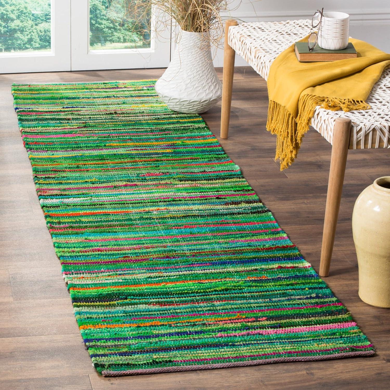 Rag Area Rug RAR240 Hand Woven Area Rug - Green/Multi - 6'x6' - Safavieh.