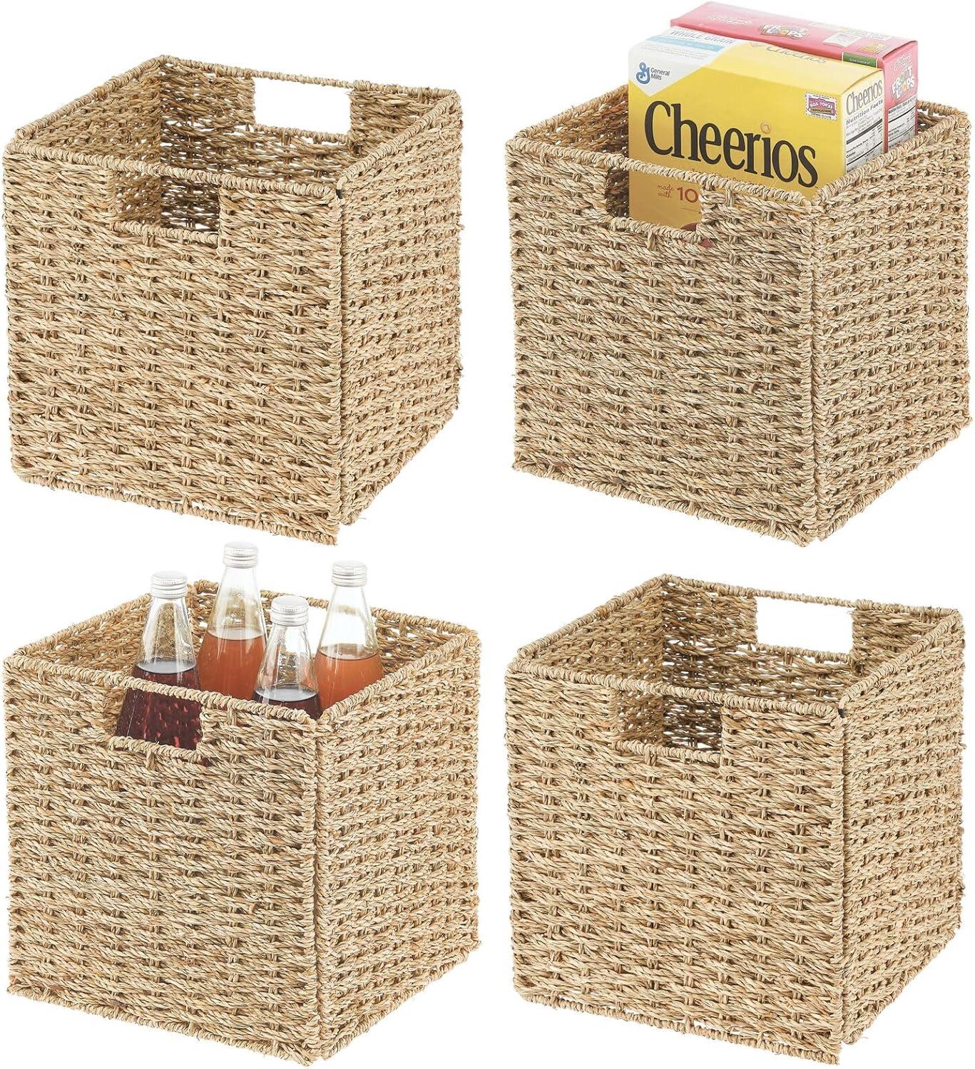 Natural Seagrass Rectangular Woven Kitchen Basket Set with Handles