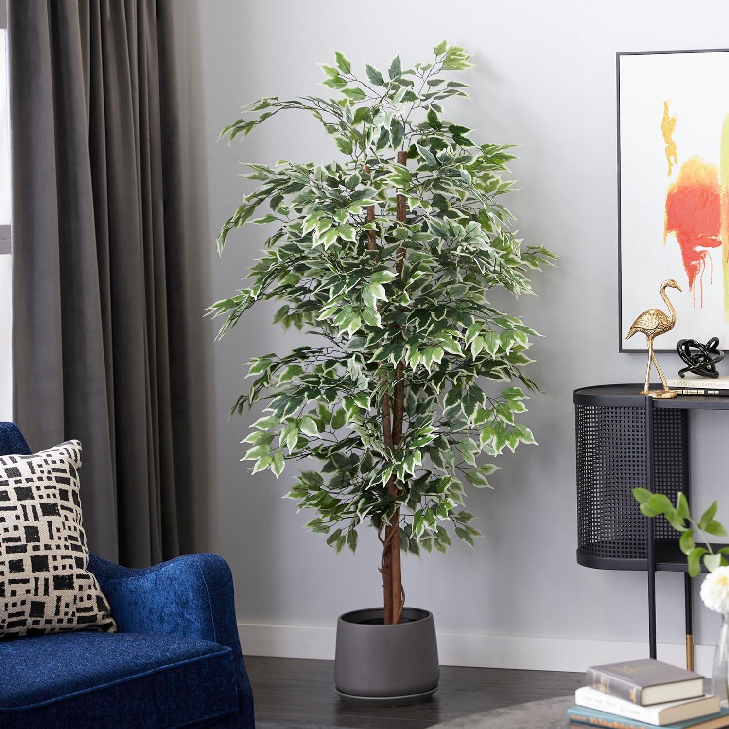 DecMode 73" Artificial Ficus Tree in Realistic Leaves and Black Plastic Pot