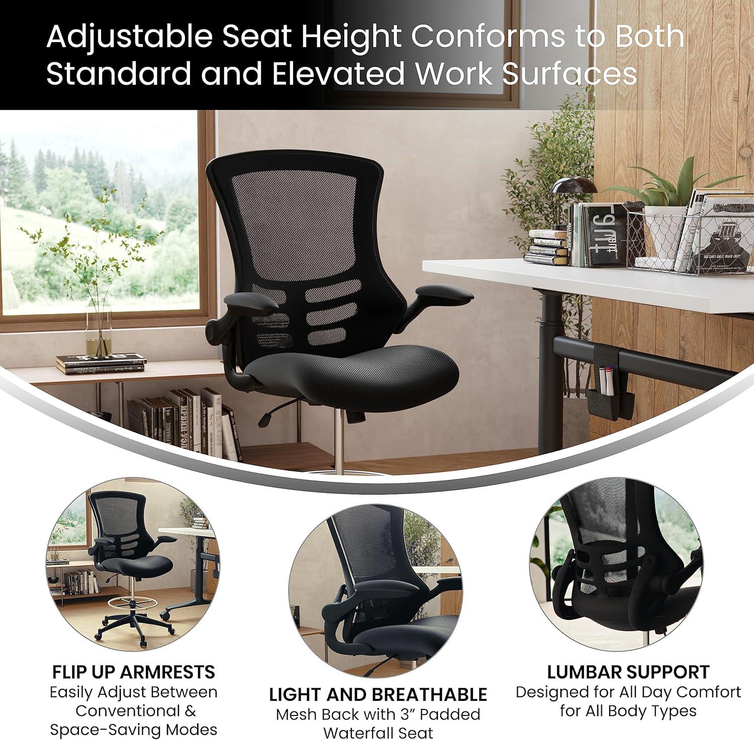 Flash Furniture Mid-Back Mesh Ergonomic Drafting Chair with Adjustable Foot Ring and Flip-Up Arms