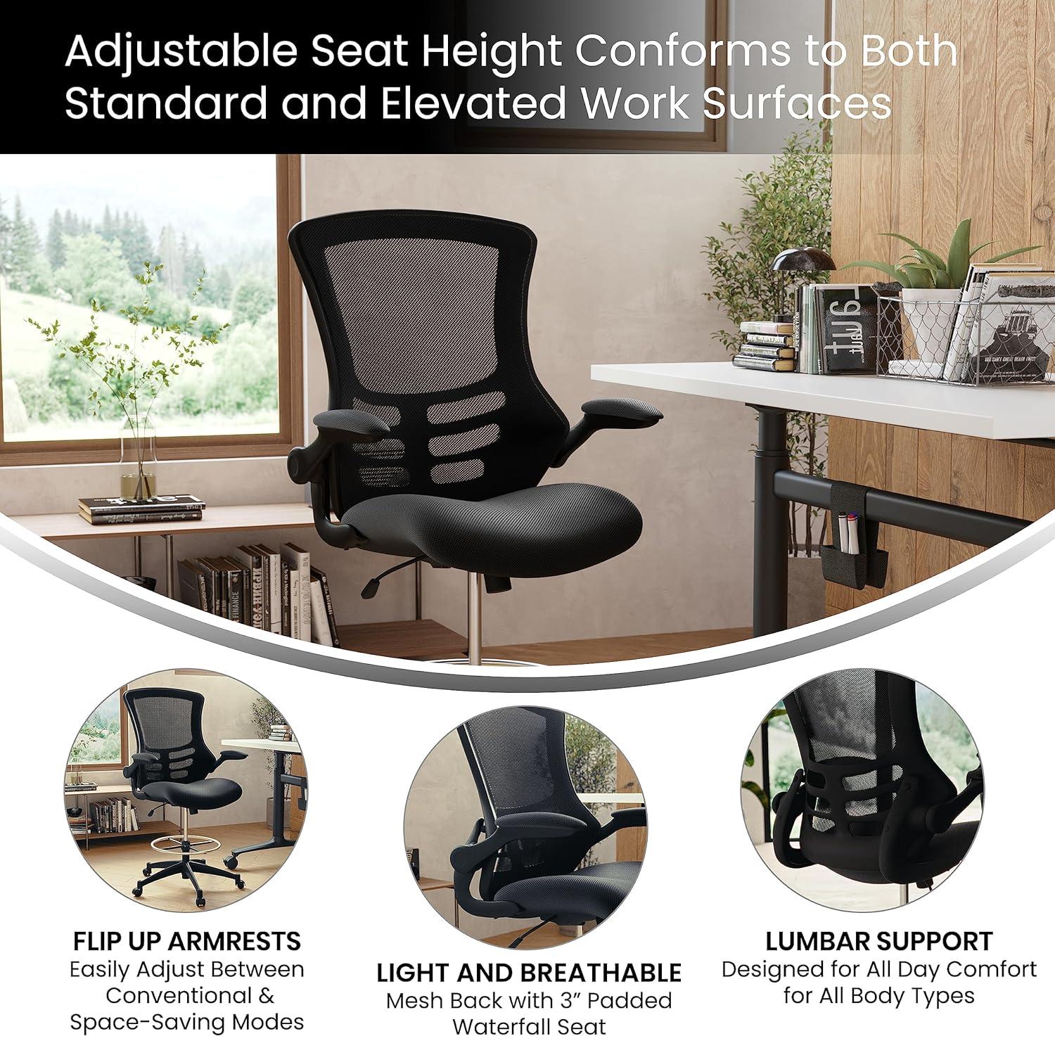 Archimedes Mid-Back Swivel Office Chair with Foot Ring and Flip-Up Arms