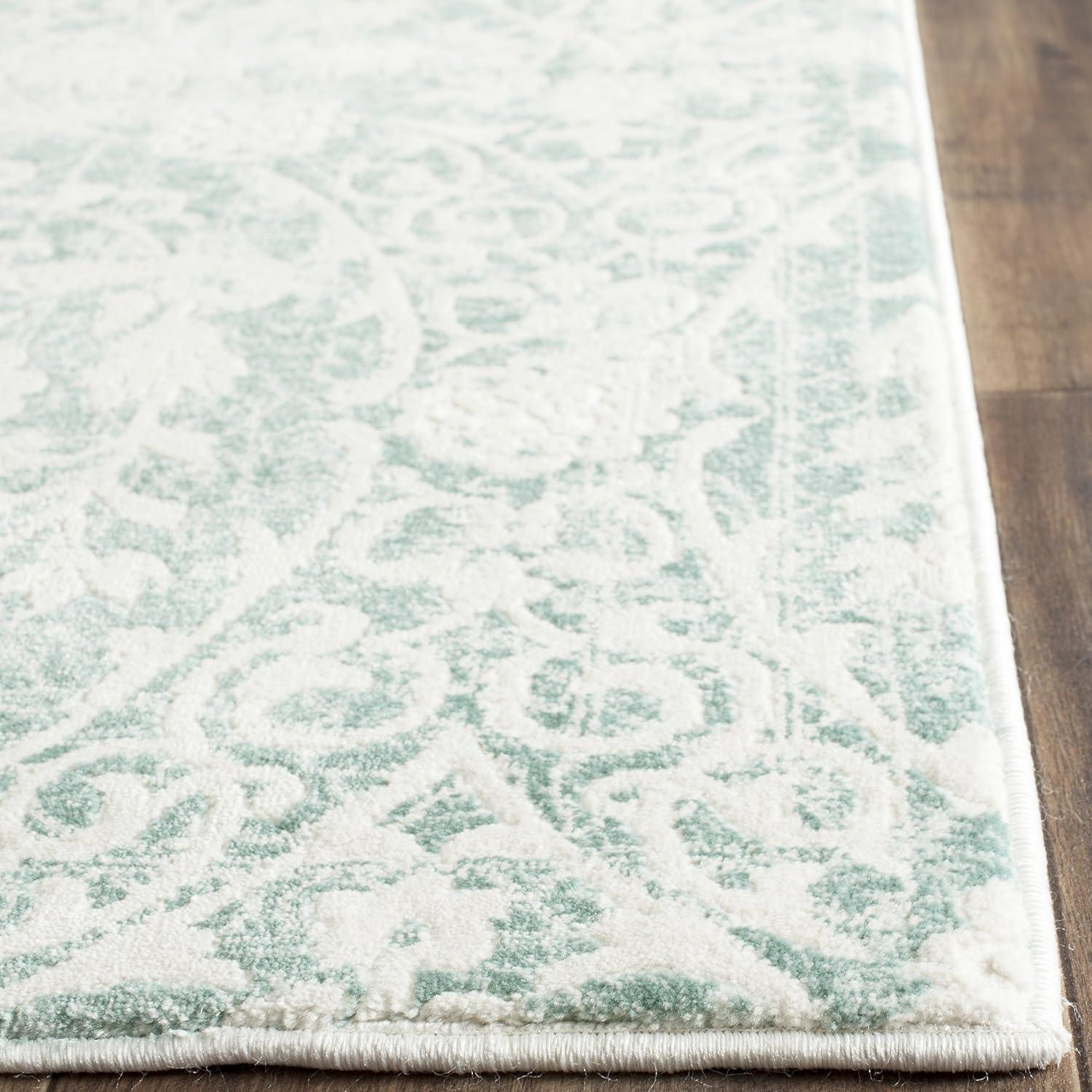 SAFAVIEH Passion Madrid Faded Damask Area Rug, Turquoise/Ivory, 8' x 11'