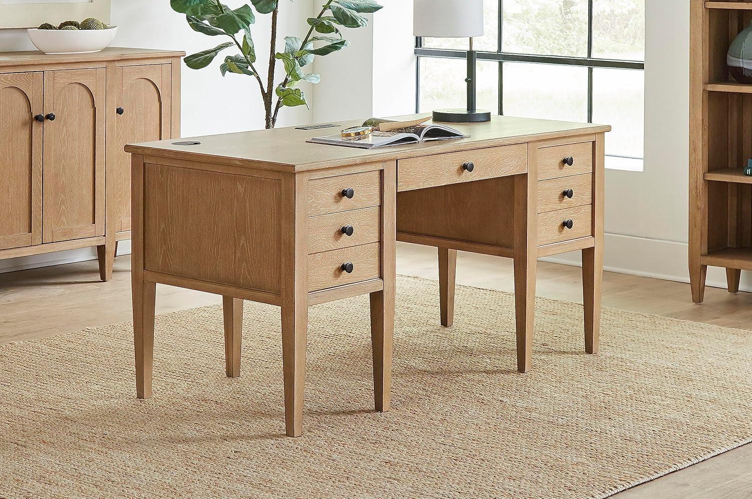 Martin Furniture Modern Wood Half Pedestal Desk Laurel Collection Light Brown: Executive Workstation with All-Purpose Drawer