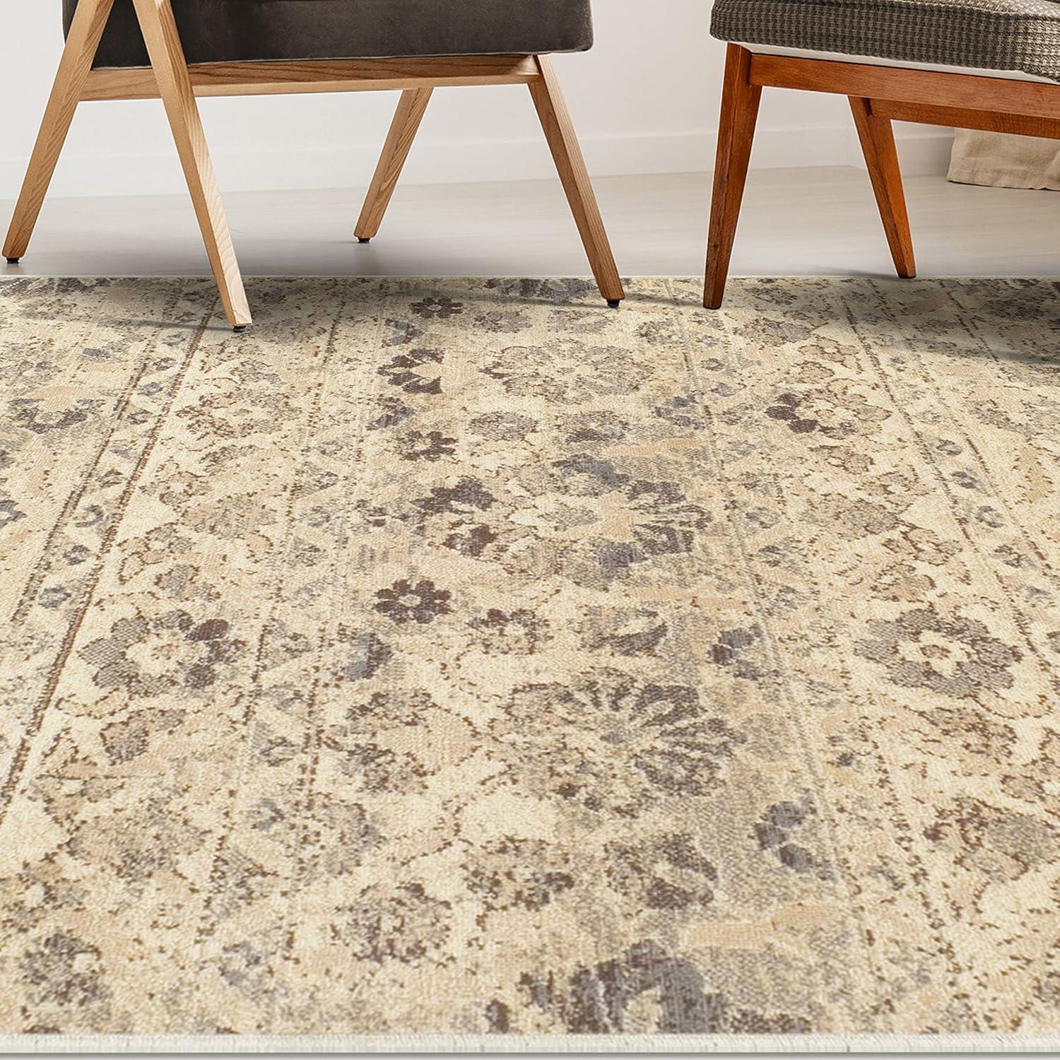 Fawn Beige 8' x 10' Floral Synthetic Area Rug