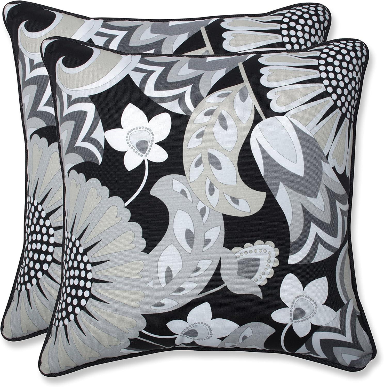 Sophia Black and Gray Floral Outdoor Throw Pillow Set