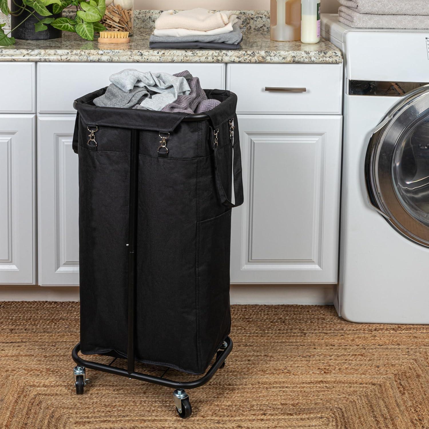 Household Essentials Metal Rolling Laundry Hamper with Handles