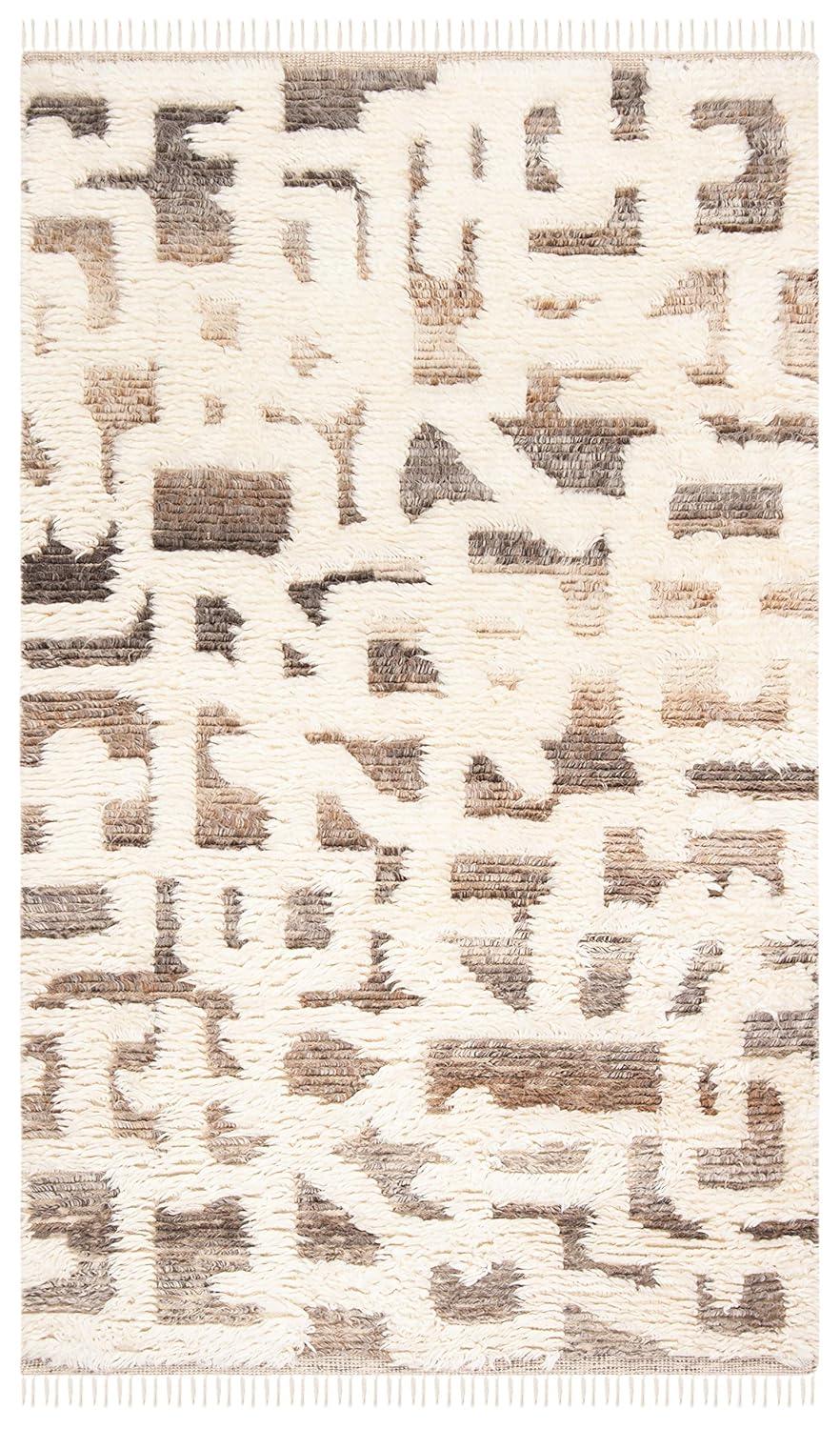 Manhattan MAN458 Hand Knotted Wool-Viscose Blend Area Rug - Ivory/Grey- 8' X 10' - Safavieh.
