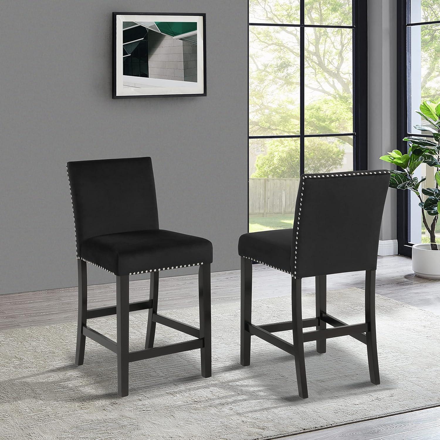Roundhill Furniture Cobre Contemporary Velvet Counter Stool with Nailhead Trim, Gray, Set of 2