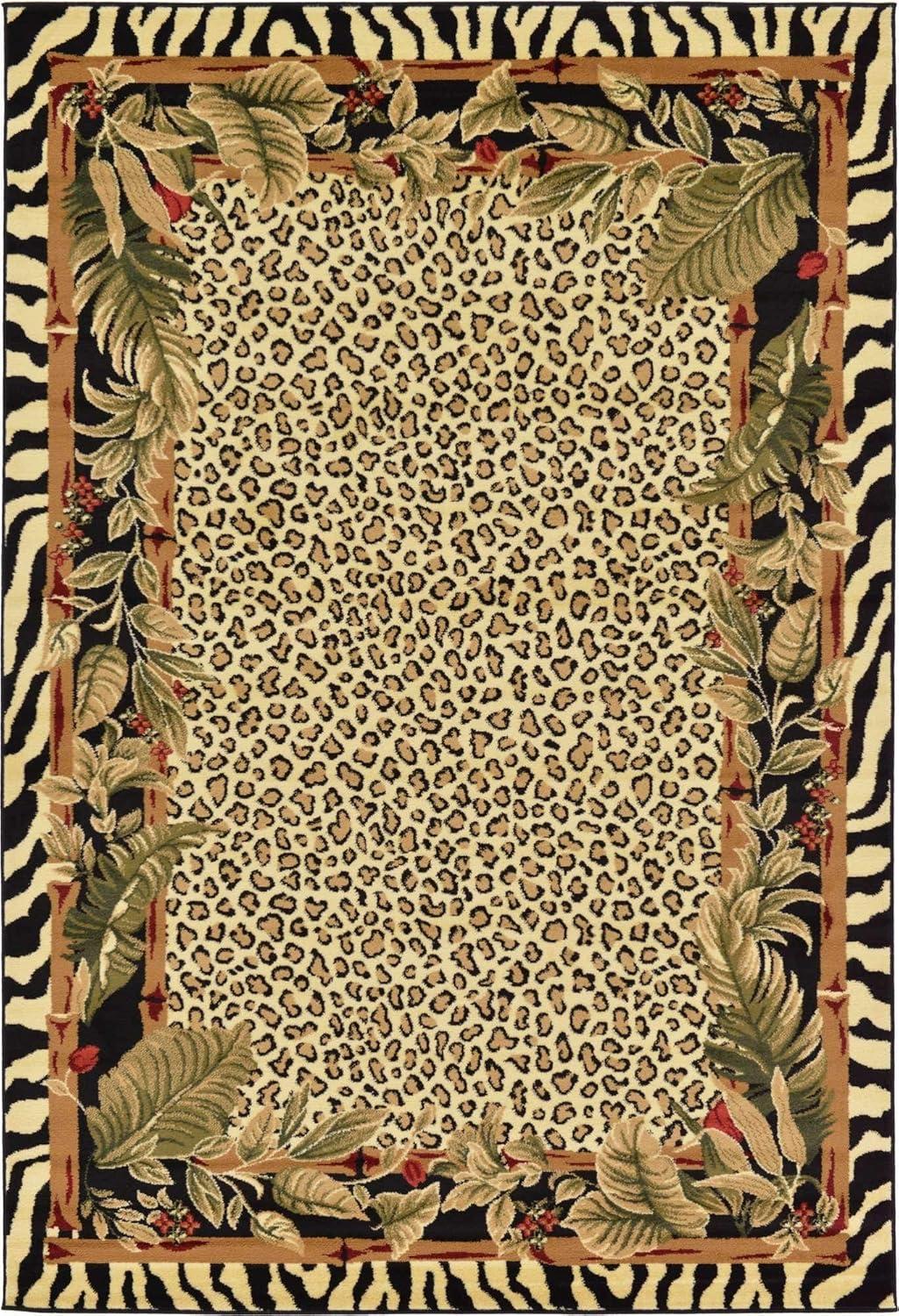 Unique Loom Wildlife Collection Area Rug - Jungle (6' 1" x 9' Rectangle Cream/Black)