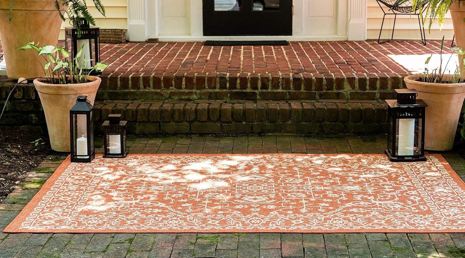 Unique Loom Outdoor Botanical Collection Area Rug - Allover (4' x 6' Rectangle Terracotta/Beige)