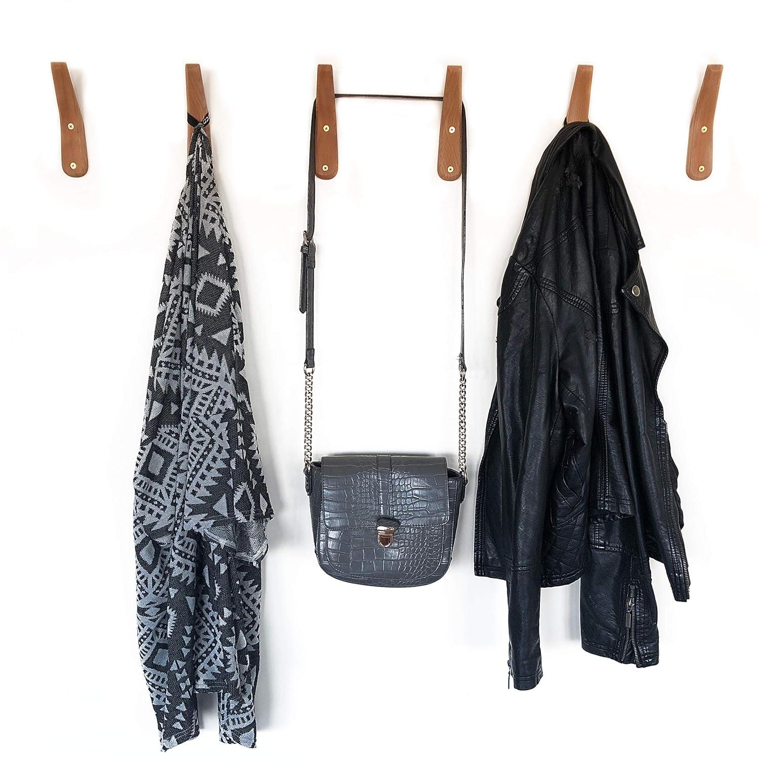 UMZi Wood Wall Hooks, 2 Pack Coat Hooks Mounted Rustic Wooden Heavy Duty Robe Hook Hat Rack | for Hanging Bathroom Towels Clothes Hanger (Beech Wood)