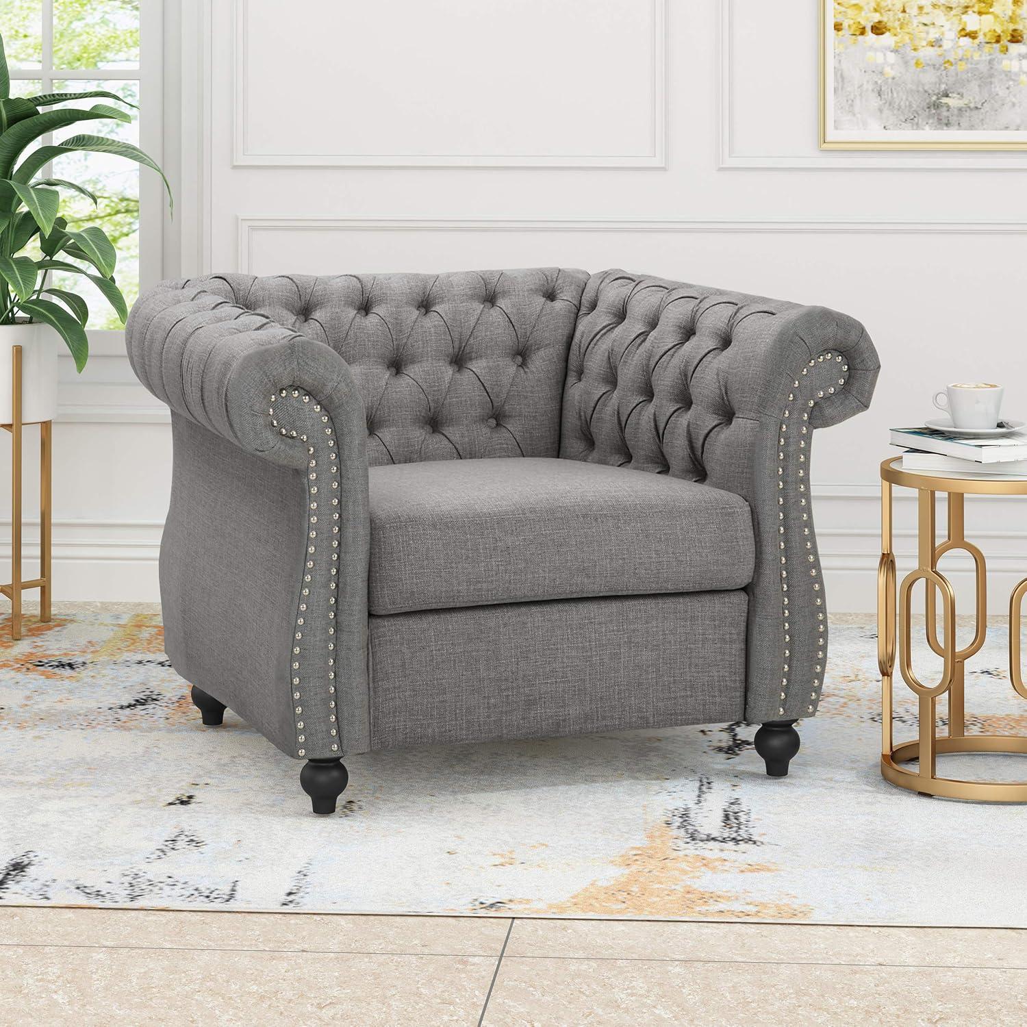 Westminster Chesterfield Club Chair Dark Gray - Christopher Knight Home: Elegant Upholstered Reading Seat