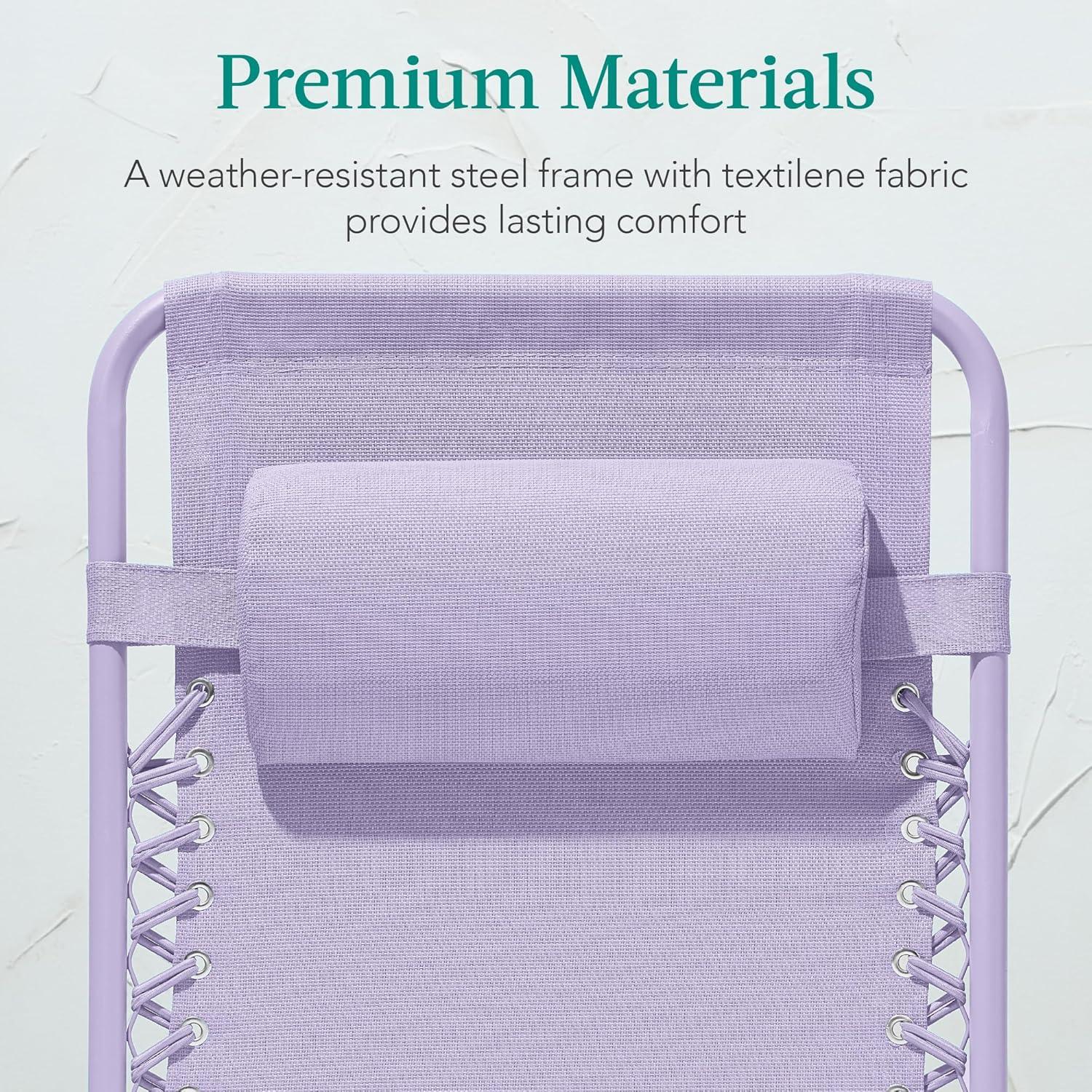 Best Choice Products Monochromatic Zero Gravity Chair, Folding Patio Recliner w/Side Tray, Headrest - Lavender